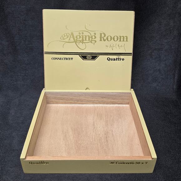 Aging Room Quattro Connecticut Empty Wood Cigar Box 8" x 9" x 2" - Picture 1 of 11